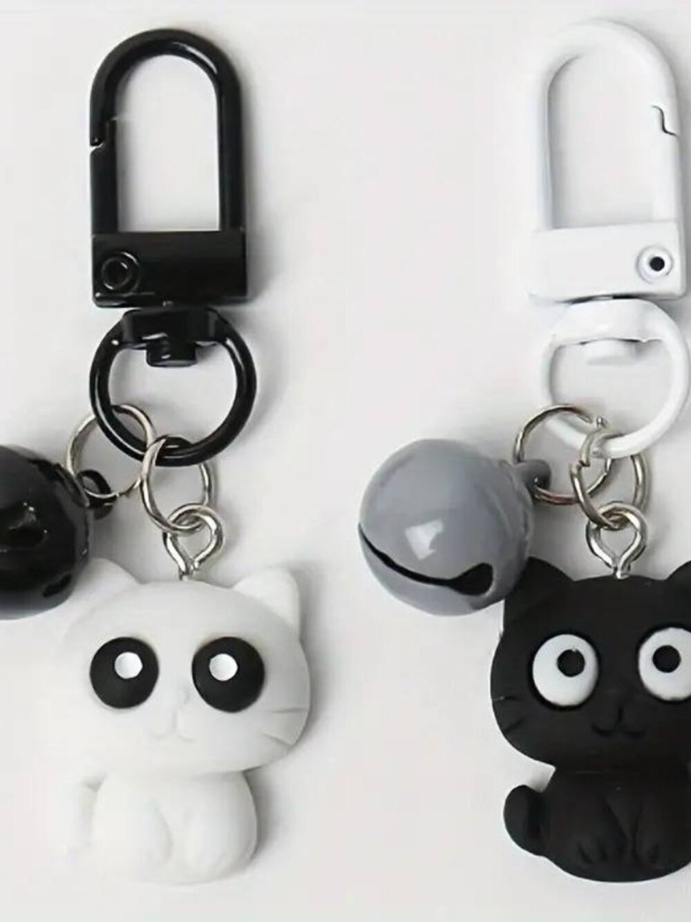 Set of 2 Black & White Cat PVC Keychains with Metal Clasps - Picture 3 of 7